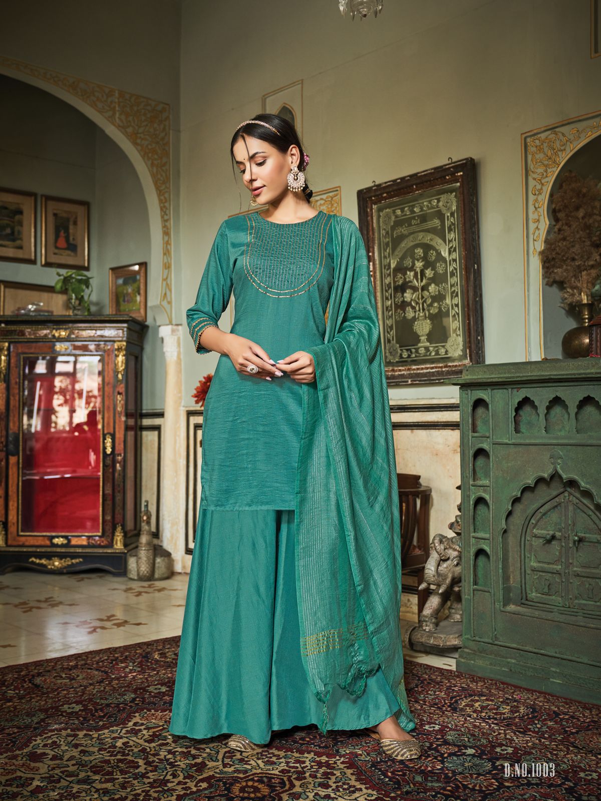NAKKASHI Heavy Wedding Wear Fancy Designer Chinnon Silk Readymade Suit Collection